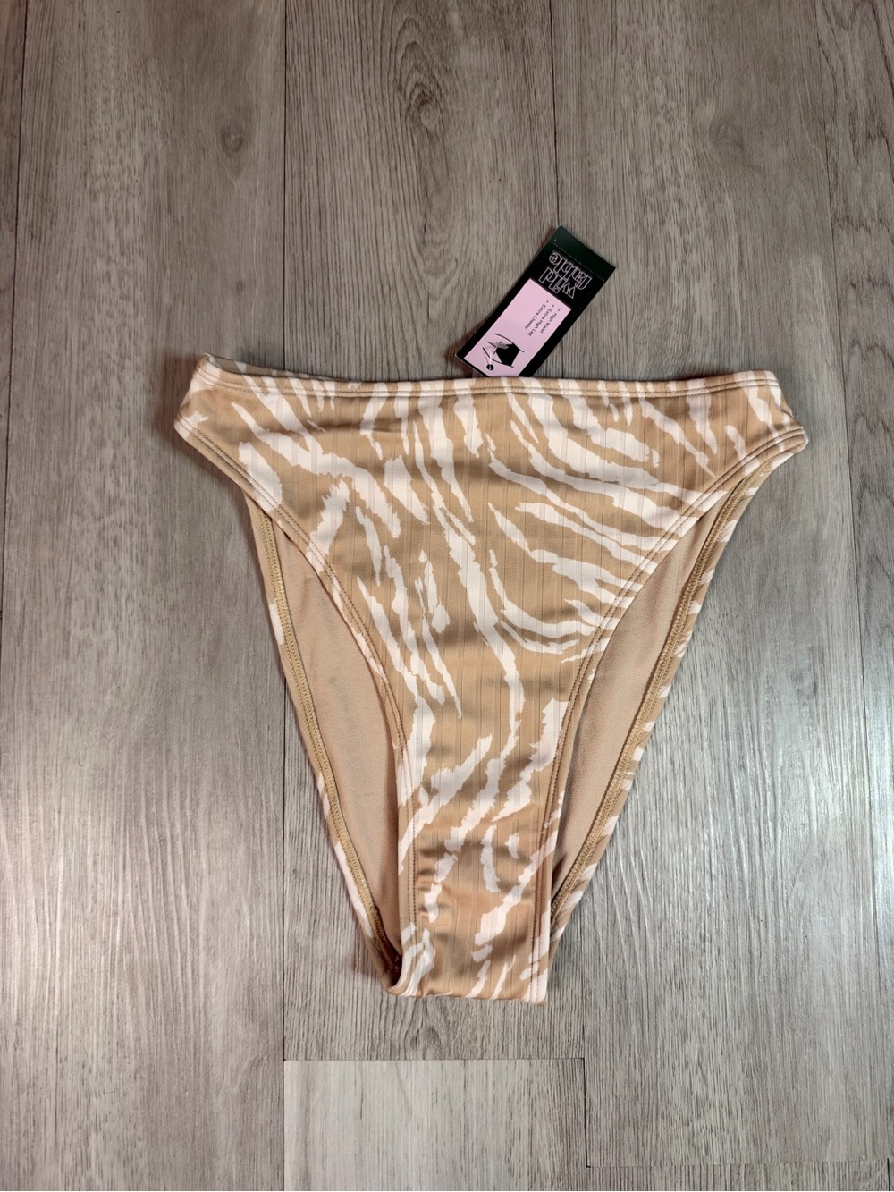 Wild Fable Beige White Zebra Animal Print High Leg Bikini Swim Bottom S NWT